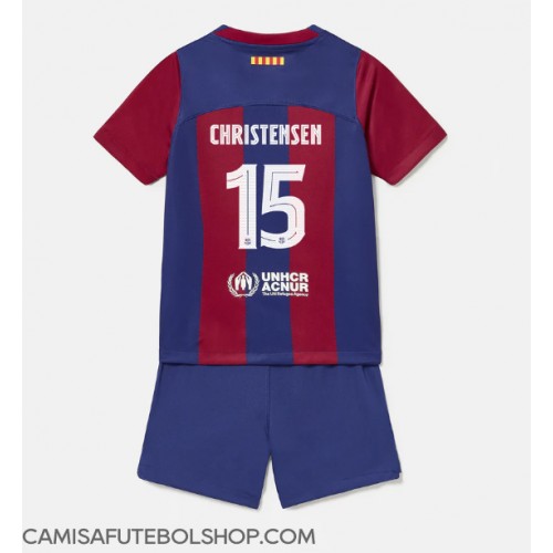 Camisa de time de futebol Barcelona Andreas Christensen #15 Replicas 1º Equipamento Infantil 2023-24 Manga Curta (+ Calças curtas)